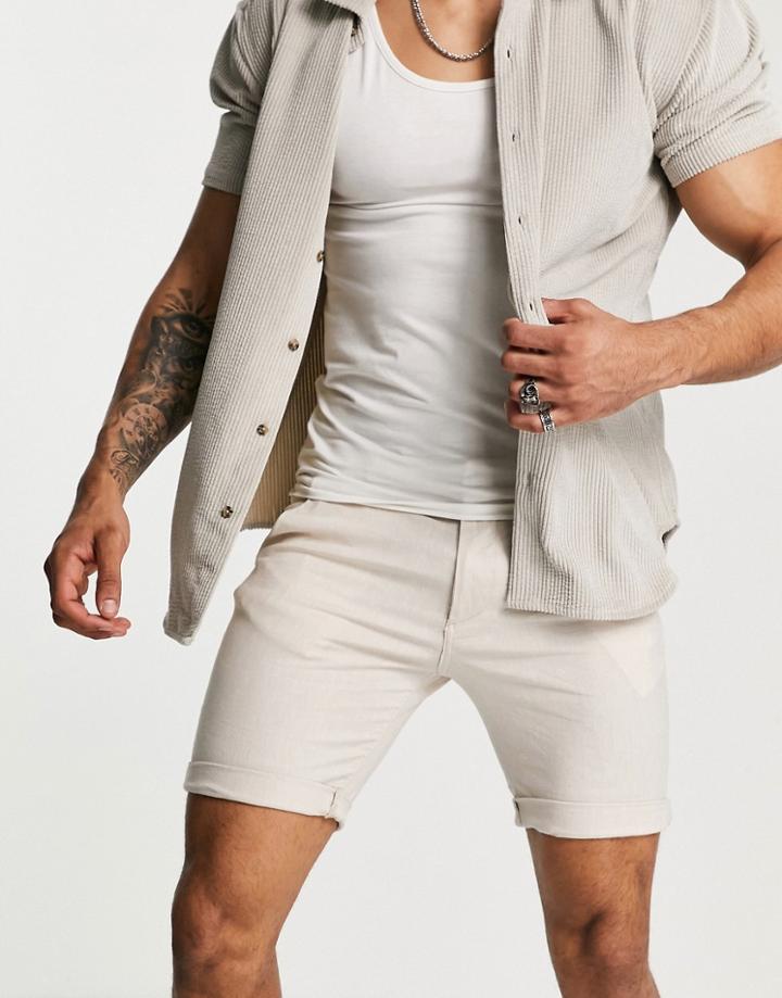 Jack & Jones Intelligence Slim Fit Linen Shorts In Ecru-neutral