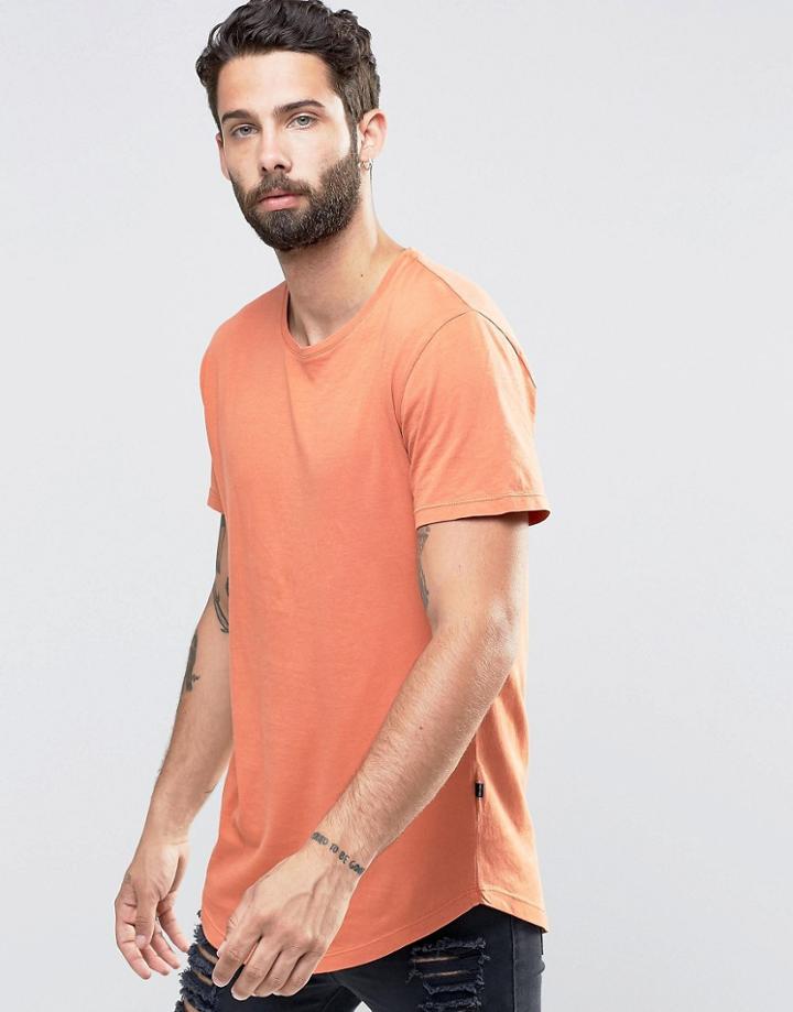 Only & Sons Longline T-shirt With Crew Neck - Brown