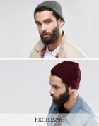 Reclaimed Vintage Mini Fisherman Beanie In 2 Pack - Multi