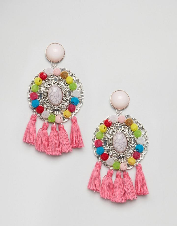 Asos Pom Pom Tassel Earrings - Multi