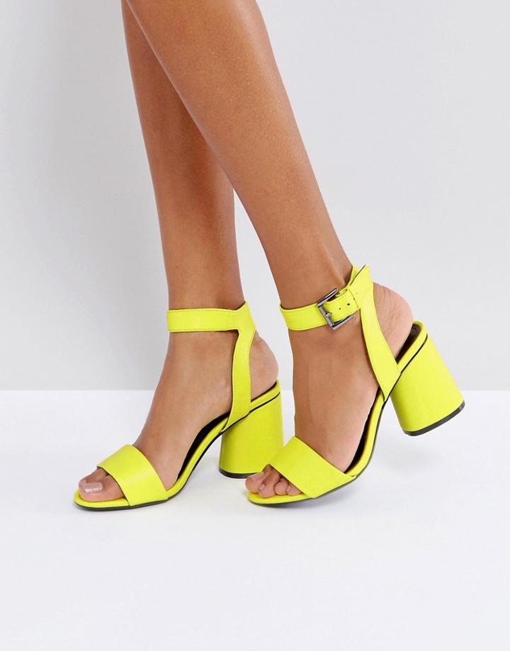 Bershka Neon Block Heeled Sandals - Yellow