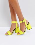 Bershka Neon Block Heeled Sandals - Yellow