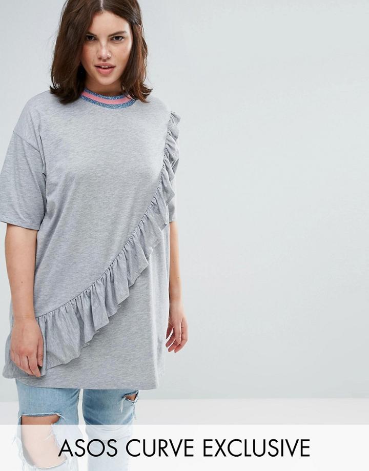 Asos Curve Ruffle Tunic With Neck Trim - Multi