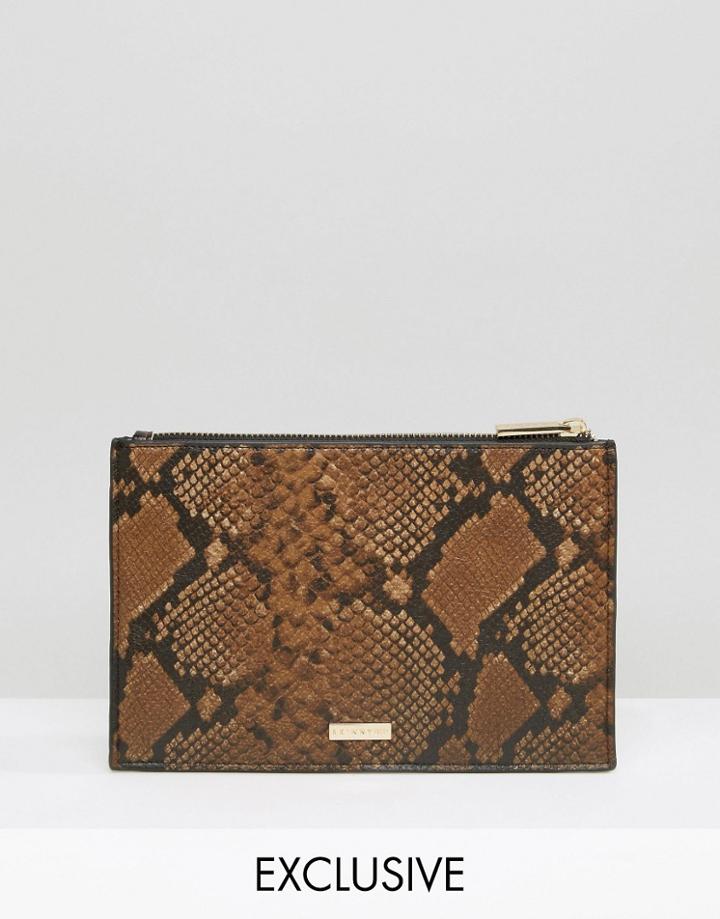 Skinnydip Exclusive Zip Top Pouch Bag In Ombre Faux Snake - Brown