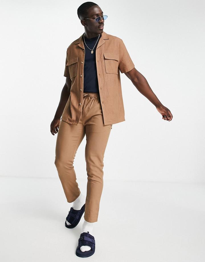 Asos Design Linen Mix Relaxed Fit Shirt In Brown - Part Of A Set