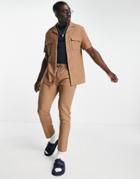 Asos Design Linen Mix Relaxed Fit Shirt In Brown - Part Of A Set