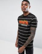 Asos Stripe T-shirt With Fire Text Print - Black