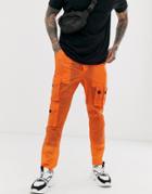 Asos Design Tapered Sheer Cargo Pants In Orange - Orange