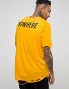 Asos Oversized Longline T-shirt With Nowhere Back Print And Distressed