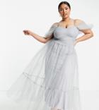 Lace & Beads Plus Bridesmaid Alicia Cross Back Tulle Dress In Blue