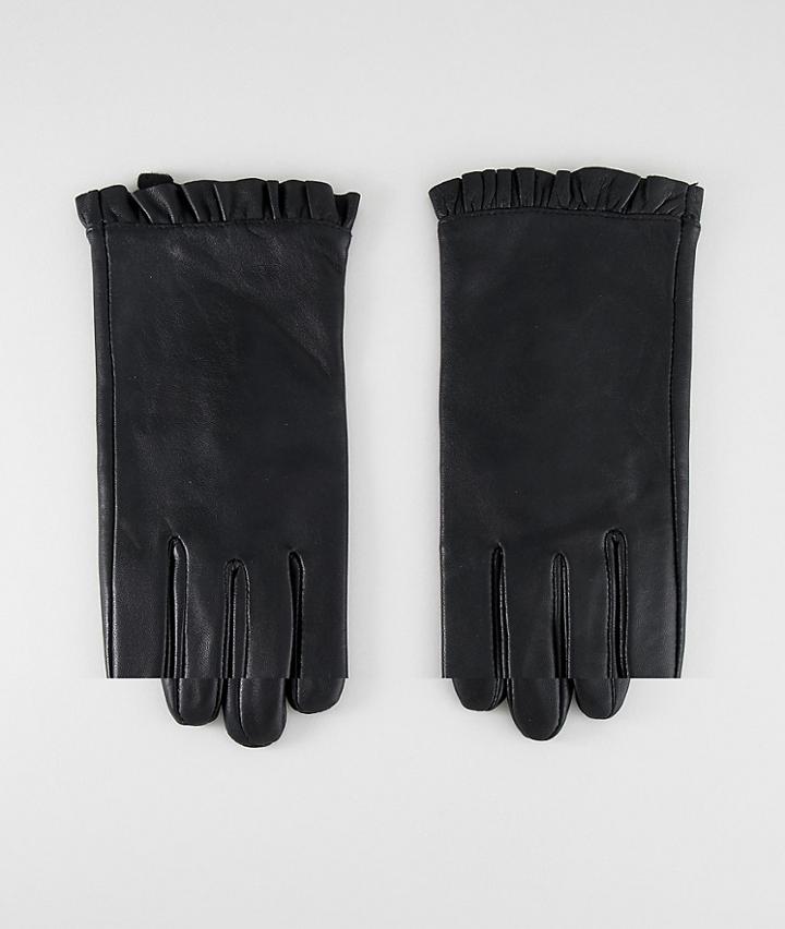 Asos Design Leather Ruffle Gloves - Black