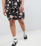 Asos Design Plus Two-piece Slim Shorts With Elasticated Waistband In Dark Floral Print - Black