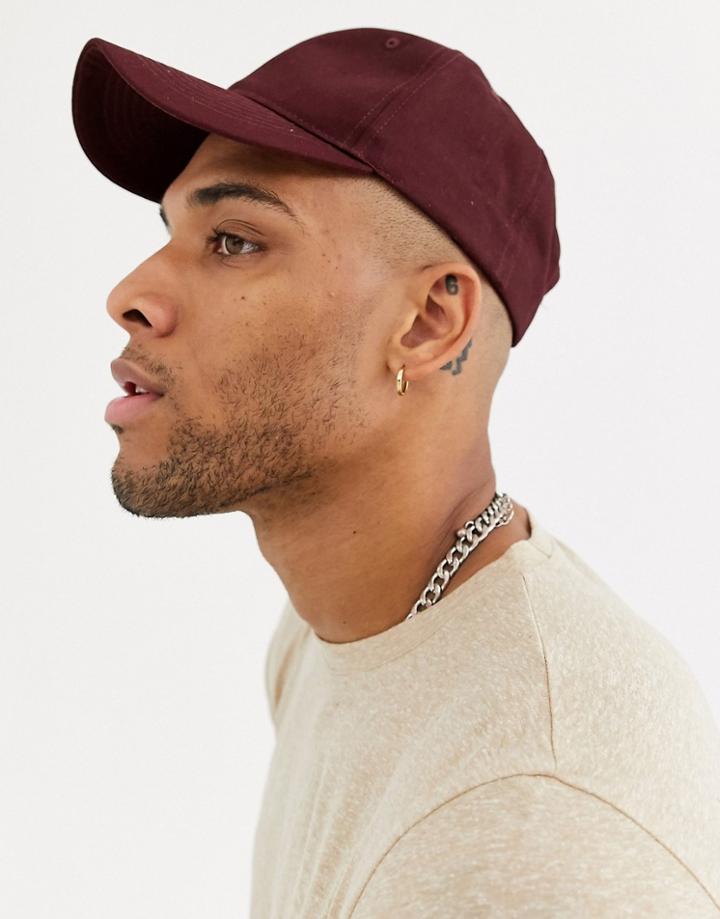 Asos Design Baseball Cap In Burgundy Cotton-red