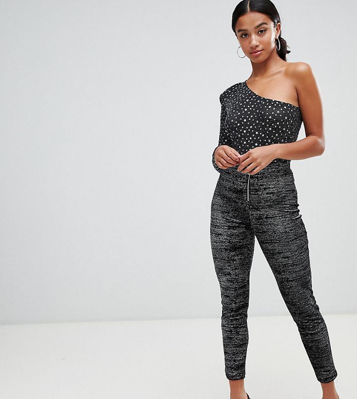Flounce London Petite Velvet Sparkle Legging With Silver Zip-multi