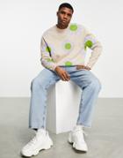 Asos Design Knit Jacquard Sweater With Flower Design-multi