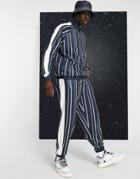 Asos Design Co-ord Oversized Sweatpants In Pin Stripe With Side Panel In Black & White