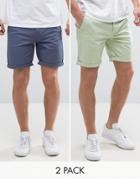Asos 2 Pack Slim Chino Shorts In Blue & Light Green Save - Multi