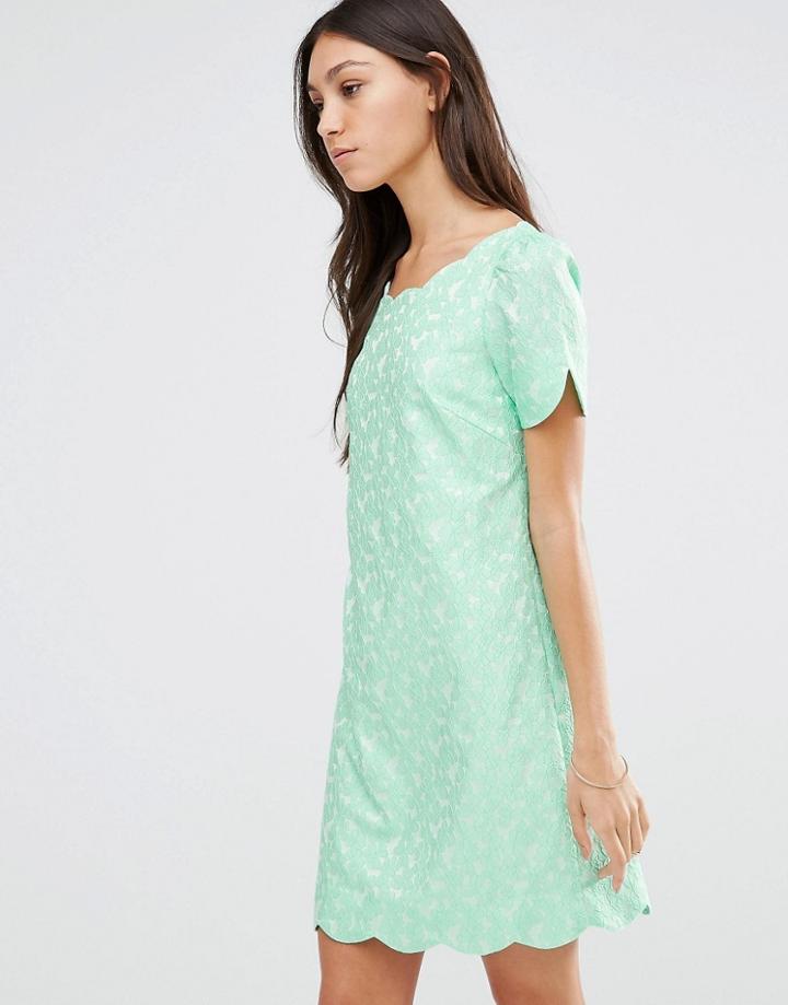 Traffic People Scallop Dress In Jacquard - Mint