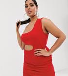 Fashionkilla Plus Going Out One Shoulder Cutout Ruched Mini Dress In Red - Red