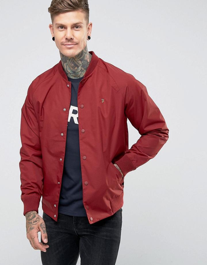 Farah Bellinger Zip Through Nylon Bomber In Burgundy - Red