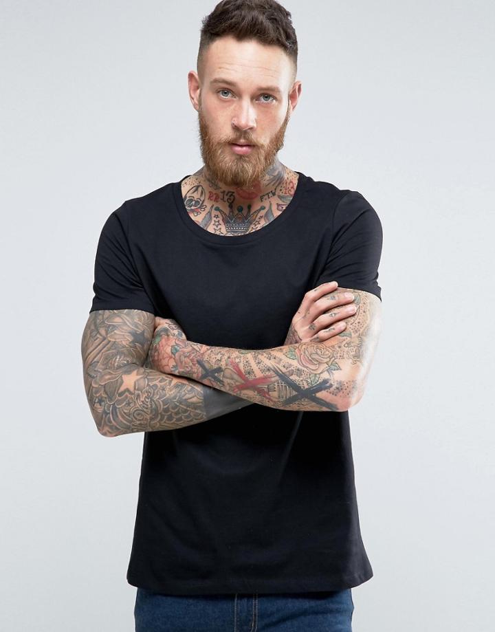 Asos T-shirt With Scoop Neck In Black - Black
