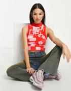 Vintage Supply Y2k Retro Print Fluffy Tank Top In Red