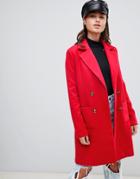 Prettylittlething Double Breasted Coat In Red - Red