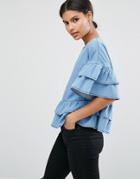 Asos Denim Tiered Top - Blue