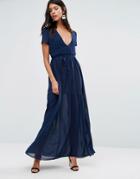 Pixie & Diamond Maxi Dress With Tie Waist - Navy