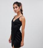 Asos Petite Scuba Cami Wrap Mini Dress-black