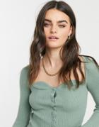 Asos Design Sweetheart Neck Cardigan In Sage-green
