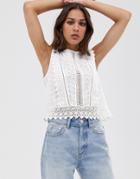 Only Lace Detail Crop Top-white