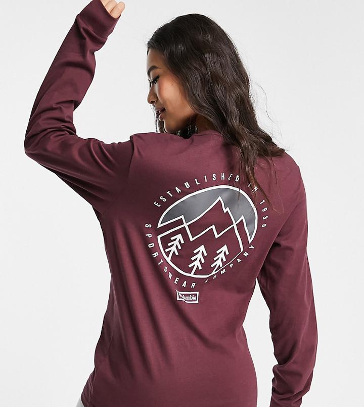 Columbia Cades Cove Long Sleeve Back Print T-shirt In Burgundy Exclusive At Asos-red