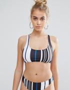 Missguided Stripe Sporty Bikini Top - Blue