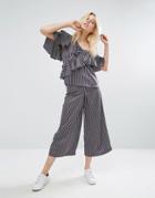 J.o.a Pinstripe Wide Leg Pants Co-ord - Navy