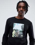 Asos Design Relaxed Long Sleeve T-shirt With Photographic Print - Black