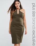 Lavish Alice Plus Metal Ring Plunge Detail Midi Dress - Green