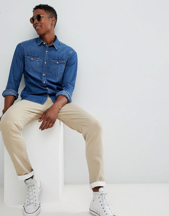 Selected Homme Denim Shirt In Regular Fit - Blue