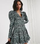 Reclaimed Vintage Inspired Dress With Puff Sleeve In Abstract Check Print