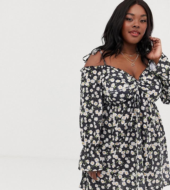 Asos Design Curve Bardot Smock Sundress In Daisy Print-multi