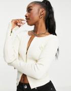 Odolls Collection Zip Detail Ribbed Logo Top In Cream - Part Of A Set-white
