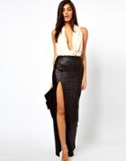 Asos Sequin Maxi Skirt With Thigh High Split - Black