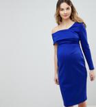Asos Maternity One Sleeve Fold Front Midi Bodycon Dress - Blue