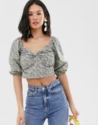 Glamorous Crop Top With Puff Sleeves In Vintage Ditsy Print-multi