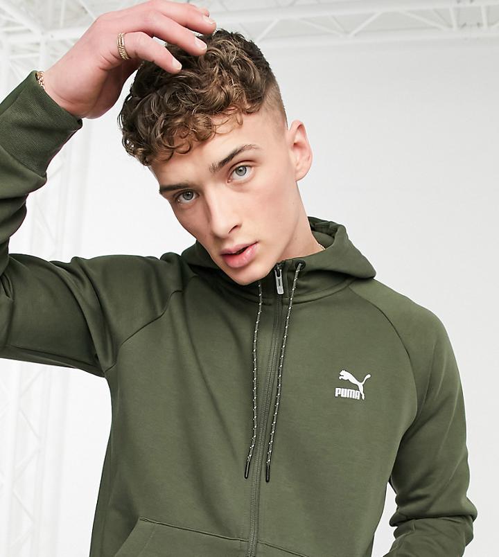 Puma Classics Tech Hoodie In Dark Khaki-green