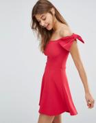 Oh My Love Off Shoulder Bow Dress - Cherry