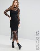 Vero Moda Tall Lace Long Sleeve Midi Dress - Black