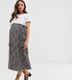 Asos Design Maternity Button Side Midi Skirt In Dark Floral - Multi