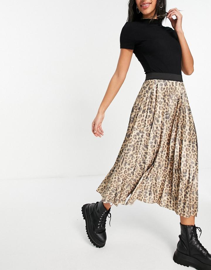 Vila Elasticated Waist Pleated Skirt In Leo-multi