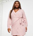 Asos Design Curve Collared Wrap Mini Dress In Pink